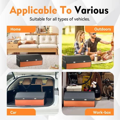 Vista 8 de Noaman Organizador de maletero de cuero para SUV, organizador de almacenamiento grande para maletero de automóvil con tapa y 2 divisores extraíbles
