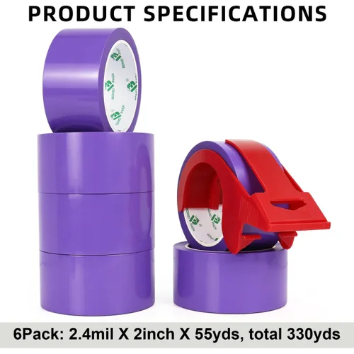 Vista 2 de BOMEI PACK Cinta de embalaje resistente para envíos morada 2.4mil x 2 in x