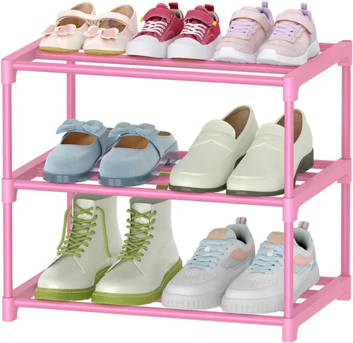 Vista 10 de HITHIM Zapateros pequeños de 3 niveles, zapatero estrecho para 5-6 pares de almacenamiento de zapatos, zapateros para niños para lugares pequeños