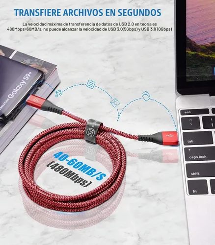 Vista 5 de sweguard Cable USB tipo C de 3.1 A de carga rápida [2 unidades, 3.3 pies + 3.3 pies], cargador USB-A a USB-C, cable trenzado de nailon para Samsung