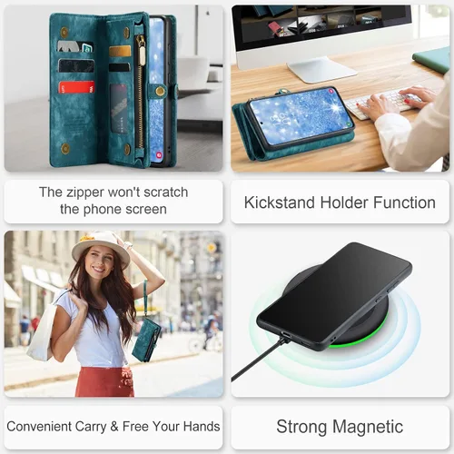 Vista 6 de Asuwish Funda de teléfono para Samsung Galaxy S23 5G con cremallera, funda desmontable con protector de pantalla de vidrio templado y tarjetero