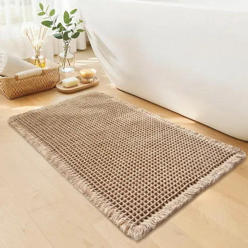 Vista 23 de Alfombra de baño negra – Alfombra de baño antideslizante y lavable, súper absorbente y de secado rápido, pequeña alfombra de baño bohemia para Negro