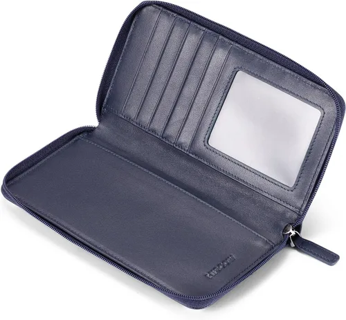 Vista 5 de HISCOW Funda para chequera con cremallera y tarjetero con divisor - Piel de becerro italiana, Azul oscuro, Classic