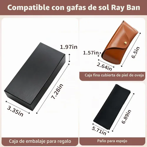 Vista 2 de Funda para gafas de sol compatible con Ray-Ban, cuero marrón