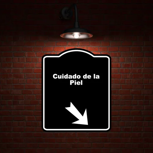 Vista 2 de Cuidado de la Piel Spanish Black Sign Arrow Down Right Aluminum Composite Sign 8.5 x 10 inches