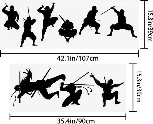 Vista 6 de PLIGREAT 9 calcomanías de pared Samurai ninja, calcomanías de pared de vinilo extraíble para fanáticos del Taekwondo Hall, Kung Fu para dormitorio