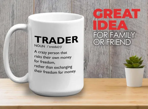 Vista 2 de Taza de café del mercado de valores – Definición del comerciante Crazy Person – Day Trader Brokers Asesor financiero Inversor Ahorro de oficina
