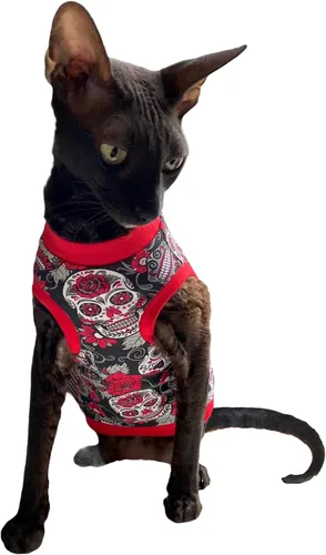 Vista 9 de Camiseta de pana de gato para Sphynx y gatos desnudos, mono de gato, traje de gato, ropa de gato, abrigo de gato, gatito bebé Grow (XS, azul)