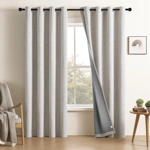Vista 28 de CUCRAF Juego de 2 paneles de cortinas 100% opacas de lino de 84 pulgadas de largo, con pestaña trasera y bolsillo para barra para sala de estar