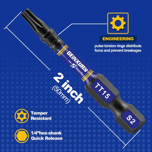 Vista 4 de Geinxurn Juego de brocas de destornillador magnético de impacto de seguridad T15 de 2 pulgadas, juego de brocas de potencia de cabeza Torx #15 de 51