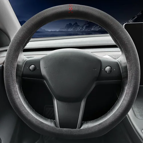 Vista 7 de Carodi Funda de gamuza para volante de automóvil, adecuada para funda de volante Tesla Model 3/Model Y