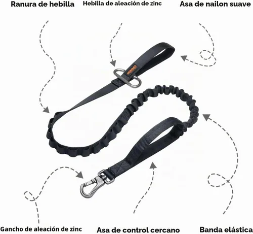 Vista 3 de EXCELENTE ELITE SPANKER - Correa de nailon ajustable para perros Adjustable No Pull Leads Rope Quick Release with 2 Control Handle heavy duty