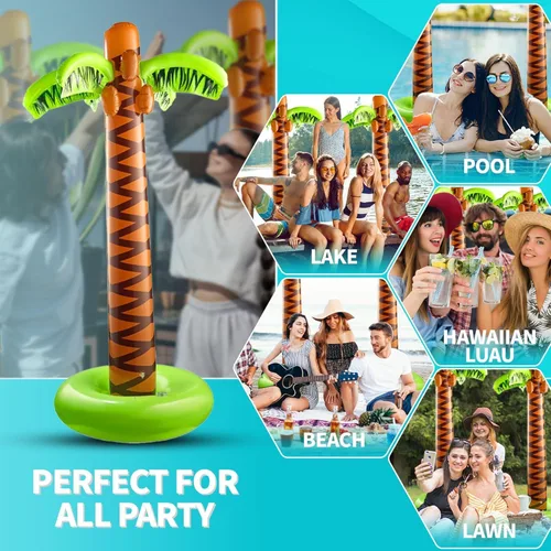 Vista 6 de Bedwina Palmera inflable con bomba de mano – (paquete de 4) gran decoración de palmera inflable de 5.5 pies para fiesta de Luau o fiesta hawaiana