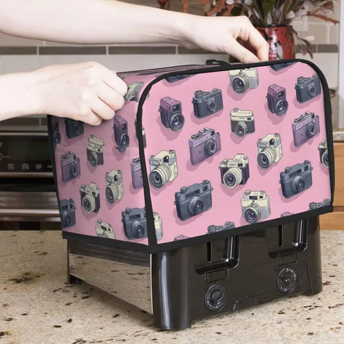 Vista 7 de Retro Camera Pink Print Toaster Cover 2 Slice, Toaster Oven Covers with Pockets for Kitchen Small Appliance Covers and Fingerprint Protection