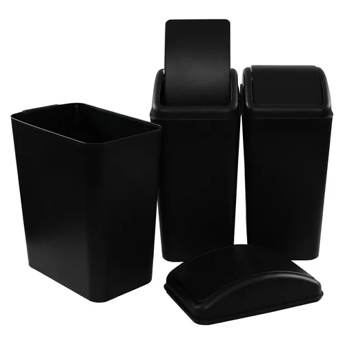 Vista 7 de Paquete de 3 botes de basura de 4.5 galones con tapa abatible, color negro Plastic Swing Lid Trash Can, Slim Narrow Body, Perfect For Bathroom