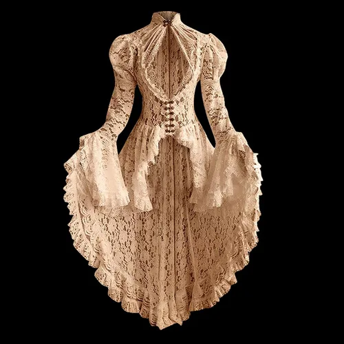 Vista 4 de Vestidos góticos de Halloween para mujer, vestidos de corsé de Halloween, corsé steampunk, chaqueta de corsé victoriano, pirata renacentista, abrigo