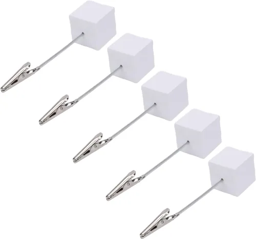 Vista 9 de 10 soportes para tarjetas de número de mesa, base de cubo, soporte de clip de notas de madera, clip de cocodrilo con soporte para fotos