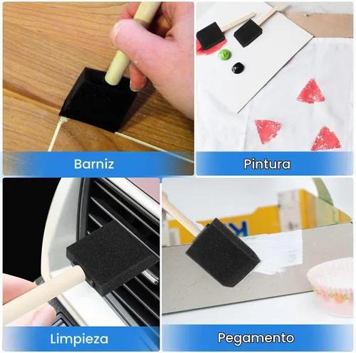 Vista 6 de 20 piezas de pinceles de espuma para pintar, pinceles de esponja de 2 pulgadas con mango de madera para pintar, pinceles de espuma para manchas Negro