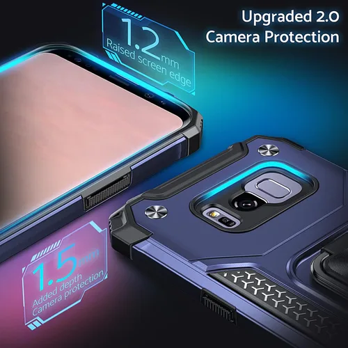 Vista 4 de DASFOND Diseñada para funda Galaxy S8 con soporte, anillo metálico giratorio mejorado de 360°, soporte kickstand de grado militar, resistente a