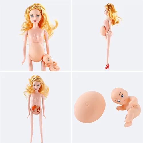 Vista 5 de Juego de juguetes para mamá embarazada, muñeca embarazada con bebé, incluye carrito de muñeca