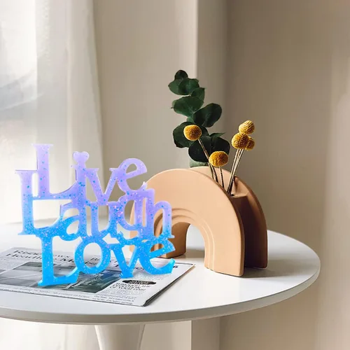 Vista 4 de Live Laugh Love - Molde de resina para letrero de palabras, moldes de silicona con eslogan de letras de cristal, molde de fundición epoxi