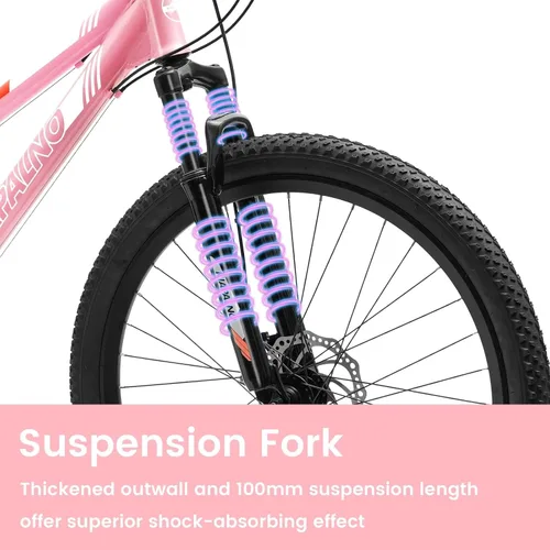 Vista 4 de Ecarpat 24/26 Inch Mountain Bike for Women Girls, 21-Speed Mountain Bicycle with Disc/V-Brakes and Front Fork Suspension, Carbon Steel Frame MTB Bike