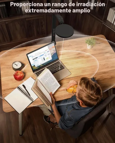 Vista 8 de Lámpara de escritorio LED de 10 W con abrazadera y brazo ajustable para oficina en casa, control táctil, luz de cuidado ocular para lectura con 5