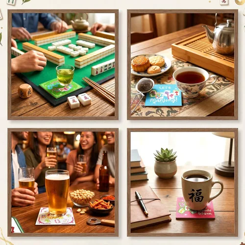 Vista 5 de Purpeak 8 posavasos de diamante Mahjong DIY pintura de diamantes posavasos arte Mah Jong posavasos con soporte para taza Mahjong mesa de bebidas