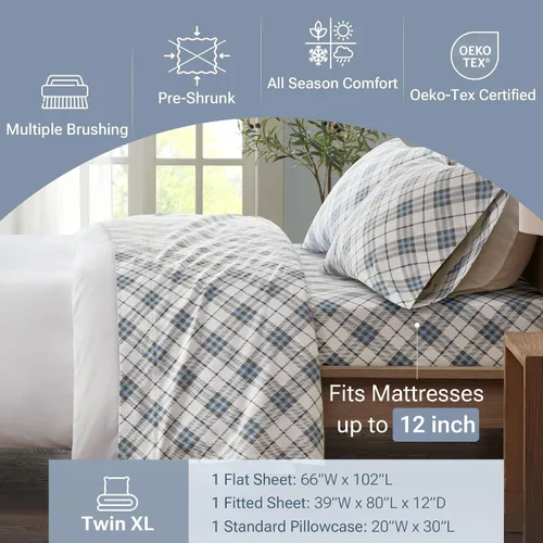 Vista 253 de Sleep Philosophy - True North - Juego de sábanas de franela, 100% de algodón, cómodo, bonito y muy suave, con bolsillo elástico que se adapta a