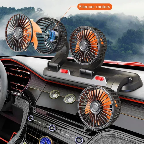 Vista 5 de Ventilador eléctrico, 3 cabezales, ventilador de automóvil, portátil, ventilador de refrigeración de aire, ventilador eléctrico silencioso