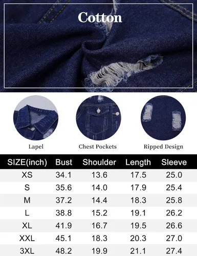 Vista 3 de Omoone Chaqueta de mezclilla de manga abombada rasgada para mujer