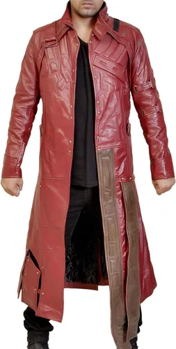 Vista 3 de Prime-Fashion Mens Distressed Maroon Star Protector King Costume Jacket Abrigo de piel sintética granate