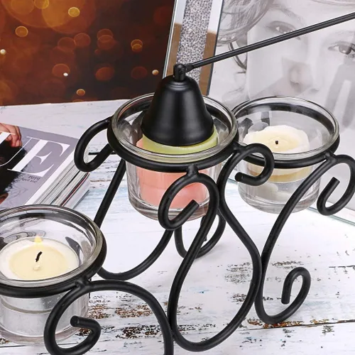Vista 4 de Snuffer de velas, extintor de llama de mecha de acero inoxidable Accesorio elegante para los amantes de las velas - Negro