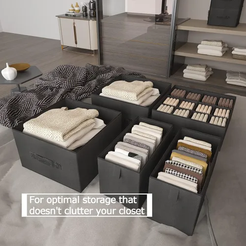 Vista 7 de Organizador de armario colgante de 6 estantes con 5 cajones, almacenamiento no tejido, negro Spacious compartments sort clothes & undergarments