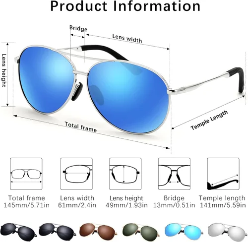 Vista 5 de VIYSIOO Gafas de sol de aviador para hombres y mujeres, gafas de sol polarizadas clásicas para hombres y mujeres, estilo retro moderno, protección