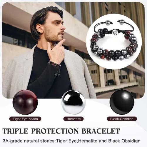 Vista 11 de Triple Protection Bracelet - for Protect & Balance - Energy Crystal Handmade Bracelets for Men Women
