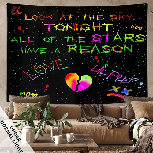 Vista 4 de PSYHILAR Blacklight Lil Peep Tapestry, Pósteres de Luz Negra para Dormitorio, Bandera UV Star Shopping Rapper (40 x 30 Pulgadas)