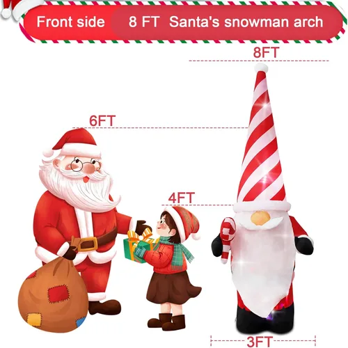 Vista 3 de Decoración inflable de Navidad de 7 pies para exteriores, enano con sombrero, decoración inflable de patio con luces LED integradas, adecuado