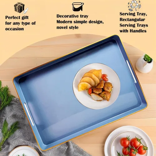Vista 2 de Large Blue Coffee Table Tray, Decorative Serving Tray with Handles, Plastic Rectangular Tray for Ottoman, Bathroom, Living Room.16.7"*12"*1.6
