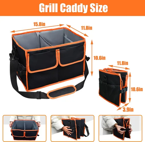 Vista 3 de Organizador grande para parrilla con soporte para toallas de papel, organizador de barbacoa para utensilios, condimentos, organizador de picnic