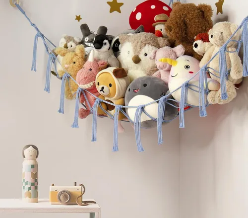 Vista 2 de mirolam Hamaca de Almacenamiento para Animales de Peluche Red de Hamaca Grande para Juguetes de Animales de Peluche Esquina - Azul Peluche Puntada