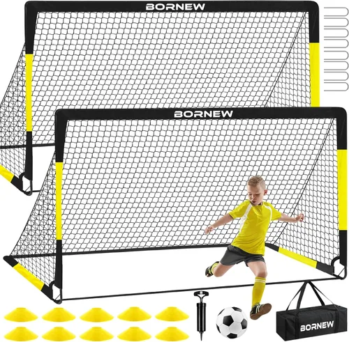 Vista 8 de Portería de Fútbol para Niños para Patio Trasero - Juego de 2 Porterías de 7X5 / 6X4 pies, Redes de Fútbol para Niños Pequeños, Equipo