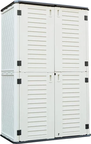 Vista 9 de Cobertizo de almacenamiento horizontal para jardines y patios, caja de almacenamiento de plástico impermeable, cobertizo pequeño de 26 pies cúbicos