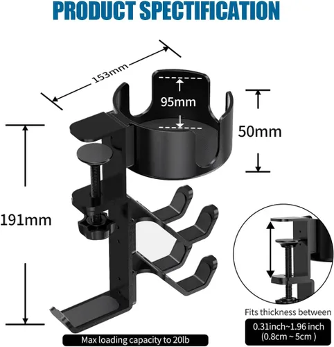 Vista 6 de Game Controller Holder - 360 Rotating Controller Headphone Holder,Clamp On Desk Organizer,Headset & Desk Mounts,3 in 1