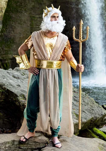 Vista 2 de Adult Golden Poseidon Costume Mens, Greek Mythology Olympian God King of the Sea Halloween Costume