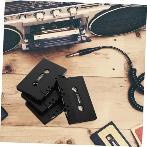 Vista 2 de 4 cintas de casete en blanco negro para grabación de audio clásica, casetes vacíos para manualidades y decoración de pared, estilo retro, oficina