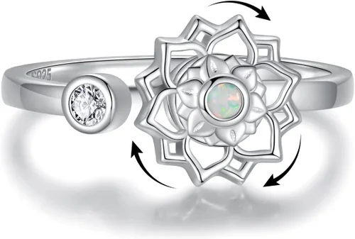 Vista 17 de Fidget Spinner Anxiety Rings for Women: Sterling Silver Lotus Moon Star Sunflower Ring Stress Relieving Calm Ring Jewelry Gifts for Daughter