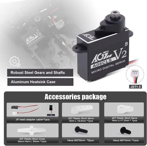 Vista 8 de AGFRC 6.6 lbs HV RC Micro Servo para coches Mini-Z (A06CLS V2 Negro) 6g Ultra-Light, 0.052s High Speed, Programmable, Digital Coreless Motor, Full