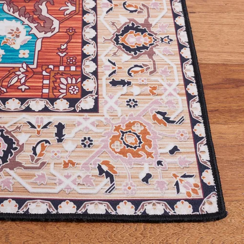 Vista 4 de SAFAVIEH Tucson Collection - Alfombra lavable de 2 pies 6 x 8 pies, color aguamarina y al óxido, antideslizante, ideal para zonas de alto tráfico