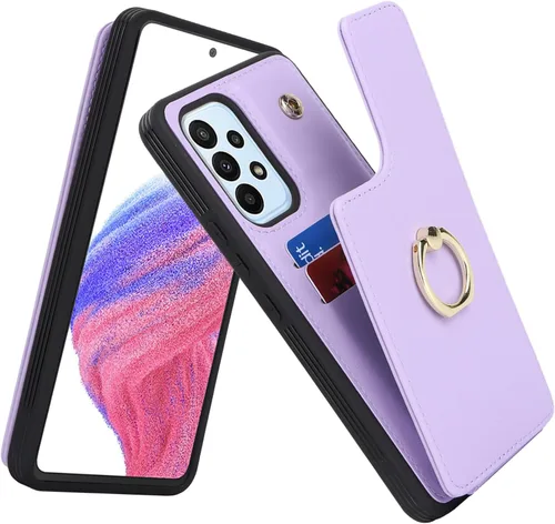 Vista 45 de Lipvina Funda para Samsung Galaxy A03s con tarjetero, Galaxy A03s Funda tipo cartera para mujer, tarjetero de crédito, soporte de anillo, fundas